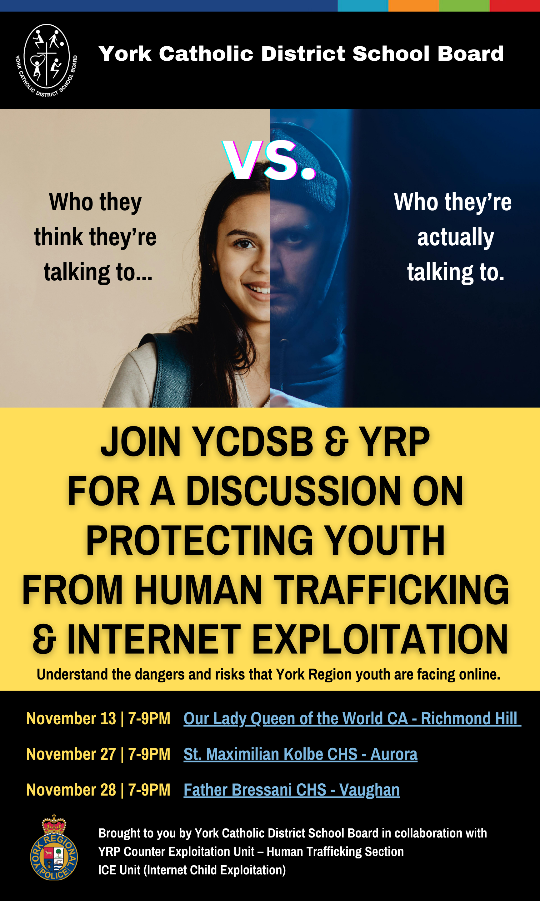 Protecting York Region Youth: YCDSB & York Regional Police Host Information Evenings on Human Trafficking and Internet Exploitation